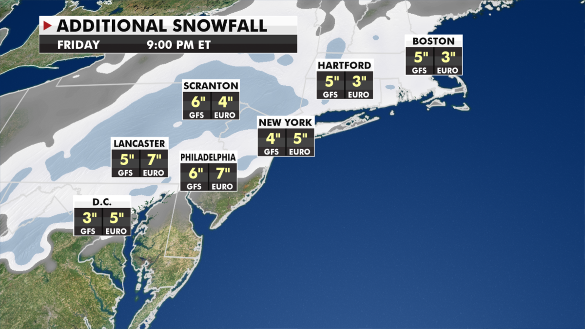 Expected snowfall totals through Friday. (Fox News)