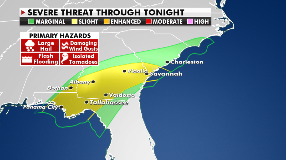 Severe weather hazards in the Southeast through Thursday. (Fox News)