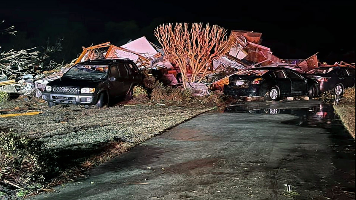 Damaged vehicles sit among debris after the tornado hit Brunswick County, N.C. (AP/Brunswick County Sheriff’s Office)