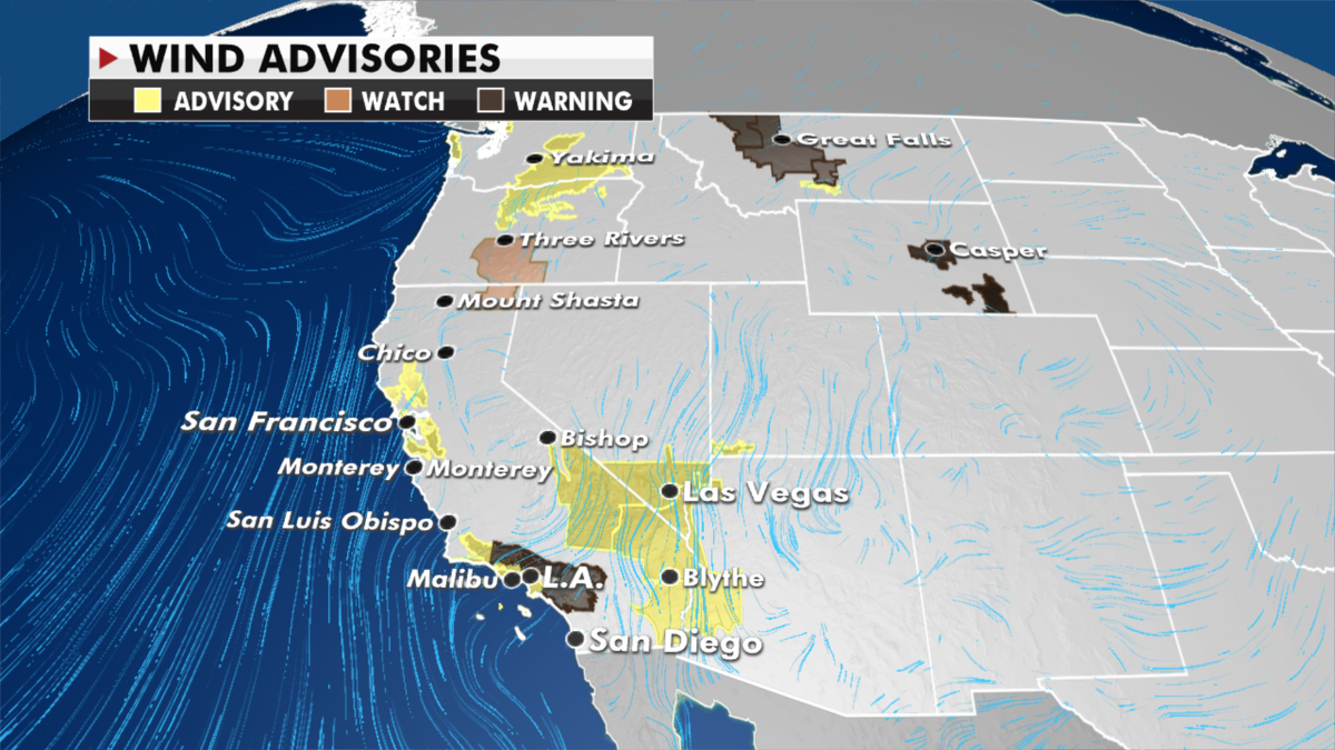 Current wind advisories in effect. (Fox News)