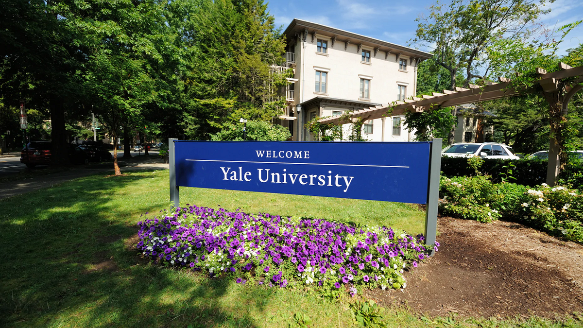 A Yale University sign on campus.