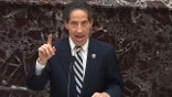 In this image from video, House impeachment manager Rep. Jamie Raskin, D-Md., speaks during the second impeachment trial of former President Donald Trump in the Senate at the U.S. Capitol in Washington, Thursday, Feb. 11, 2021. (Senate Television via AP)