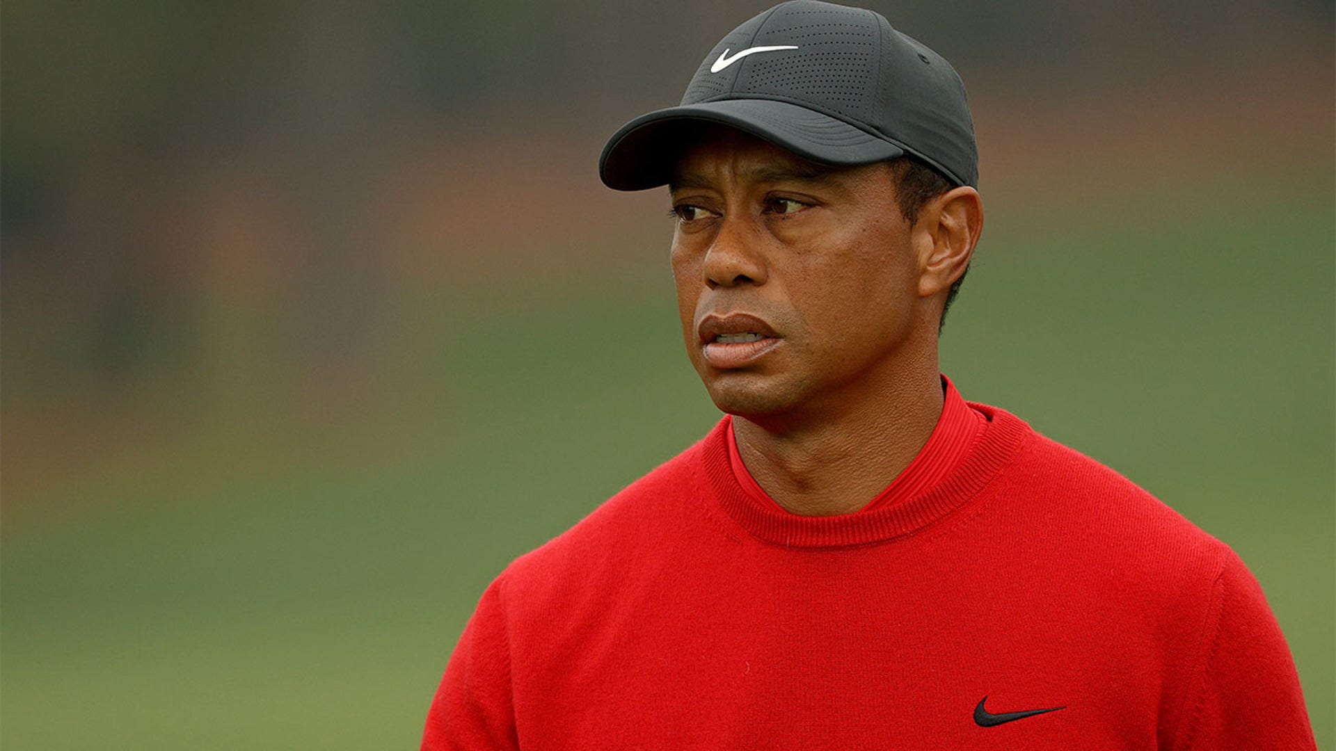 AUGUSTA, GEORGIA : Tiger Woods of the United States reacts on the second hole during the final round of the Masters at Augusta National Golf Club on November 15, 2020 in Augusta, Georgia. (Photo by Patrick Smith/Getty Images)