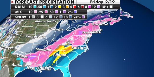 Expected rain and snowfall totals by the end of this week. (Fox News)