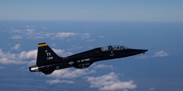 A T-38 Talon flies over the Gulf of Mexico in March 2017.  (U.S Air Force photo by Master Sgt. Burt Traynor/Released)