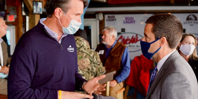 Former Carlyle Group co-CEO Glenn Youngkin talks to Virginia voters as he competes for the state's gubernatorial nomination. Courtesy of the Youngkin campaign