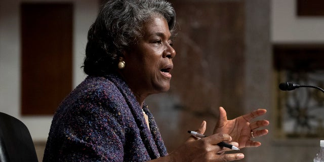 United States Ambassador to the United Nations nominee Linda Thomas-Greenfield testifies during for her confirmation hearing before the Senate Foreign Relations Committee on Capitol Hill, Wednesday, Jan. 27, 2021, in Washington.