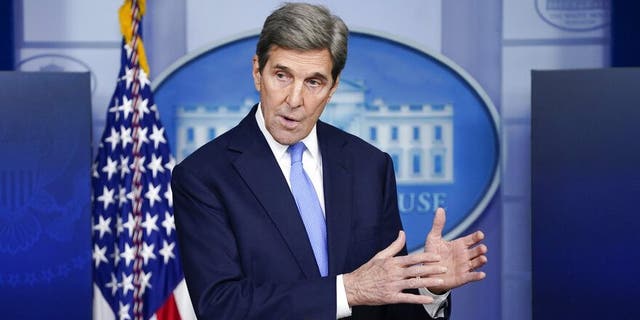 Special Presidential Envoy for Climate John Kerry speaks during a press briefing at the White House, Wednesday, Jan. 27, 2021, in Washington. (AP Photo/Evan Vucci)