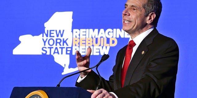 FILE: New York Gov. Andrew Cuomo delivers his State of the State address virtually from The War Room at the state Capitol, in Albany, N.Y.