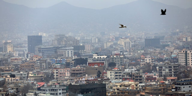 Birds fly over the city of Kabul, Afghanistan, Sunday, Jan. 31, 2021. (AP Photo/Rahmat Gul)