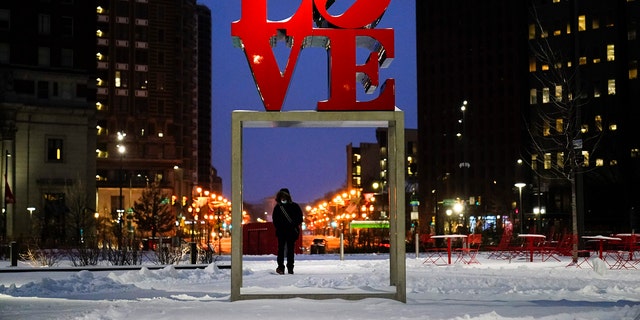 The Robert Indiana sculpture "LOVE" at John F. Kennedy Plaza, commonly known as Love Park, in Philadelphia. (AP Photo/Matt Rourke)