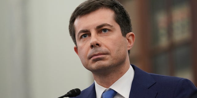 FILE - In this Jan. 21, 2021, file photo, Transportation Secretary nominee Pete Buttigieg speaks during a Senate Commerce, Science and Transportation Committee confirmation hearing on Capitol Hill in Washington. (Stefani Reynolds/Pool via AP)