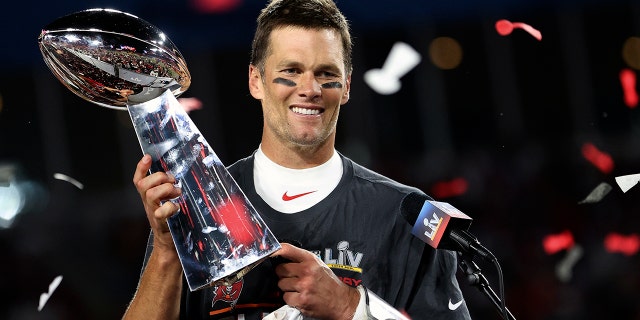 Tom Brady holds the Vince Lombardi trophy following the Buccaneer's Super Bowl LV victory over the Kansas City Chiefs, Feb. 7, 2021, in Tampa, Florida.