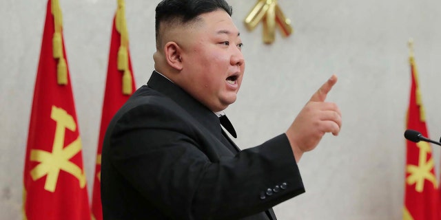 In this photo provided by the North Korean government, North Korean leader Kim Jong Un attends at a meeting of Central Committee of Worker’s Party of Korea in Pyongyang, North Korea, Monday, Feb. 8, 2021. (Korean Central News Agency/Korea News Service via AP)