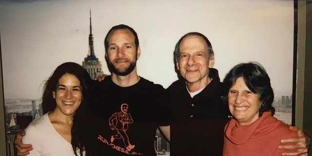 Chesa Boudin, second from left, is shown with wife Valerie Block, far left, his father David Gilbert, and mother Kathy Boudin, right at Wende Correctional Facility in Alden, N.Y., in 2019.