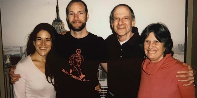 Chesa Boudin, second from left, is shown with wife Valerie Block, far left, his father David Gilbert, and mother Kathy Boudin, right at Wende Correctional Facility in Alden, N.Y., in 2019.