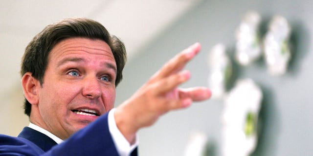 FILE: Florida Governor Ron DeSantis answers questions during a press conference on the expanded deployment of the Moderna COVID-19 vaccine, at the Orlando Health South Seminole Hospital in Longwood, Florida. 