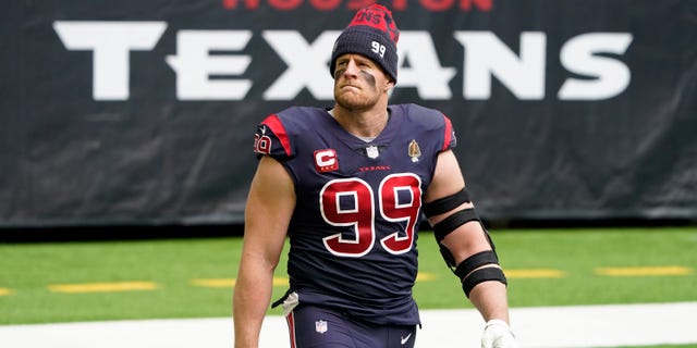 J.J. Watt walks on the field
