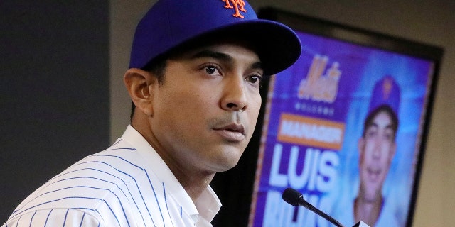 파일 - 이번 1 월. 24, 2020, 파일 사진, New York Mets new manager Luis Rojas speaks during a baseball news conference after his introduction in New York.