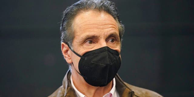 New York Gov. Andrew Cuomo arrives to a COVID-19 vaccination site in the Brooklyn borough of New York, Monday, Feb. 22, 2021. (AP Photo/Seth Wenig, Pool)