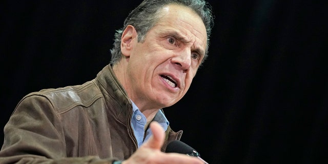 New York Gov. Andrew Cuomo speaks during a press conference before the opening of a mass COVID-19 vaccination site in the Queens borough of New York, Wednesday, Feb. 24, 2021.