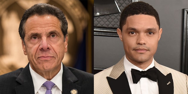 Trevor Noah (right) has slammed New York Gov. Andrew Cuomo over his administration's false claims about the number of coronavirus deaths in nursing homes and allegations of sexual harassment.