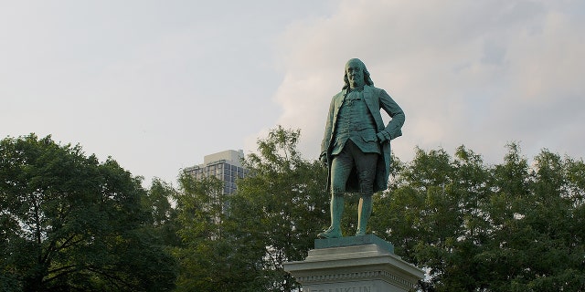A general view of The Benjamin Franklin Monument at Lincoln Park on July 18, 2014, in Chicago. (Jeff Schear/Getty Images)