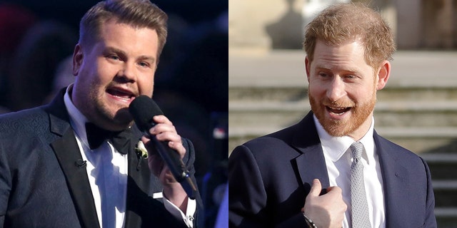 James Corden, left, scored an interview with Prince Harry that aired early Friday on "The Late Late Show."