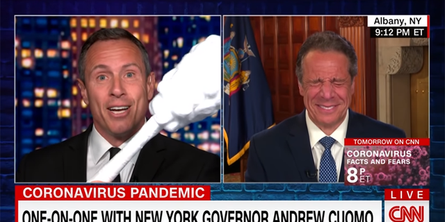 Chris Cuomo performed prop comedy during his chummy CNN interviews with his brother, then-Democratic New York Gov. Andrew Cuomo.