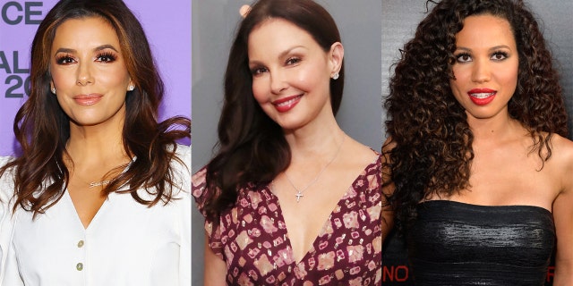 Eva Longoria (left), Ashley Judd (center) and Jurnee Smollet (right) are on the Time's Up board.