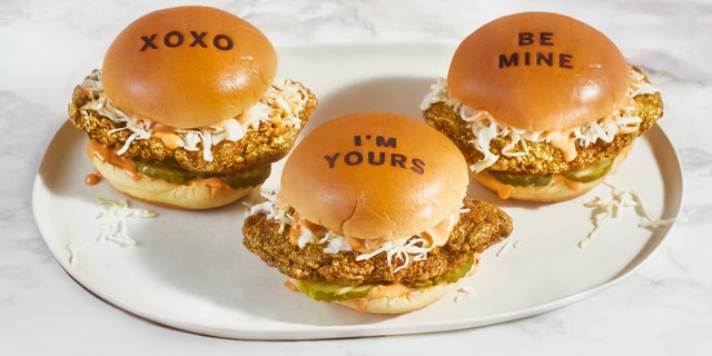 Fuku's rose gold-dusted spicy fried chicken sandwich. (<a href=