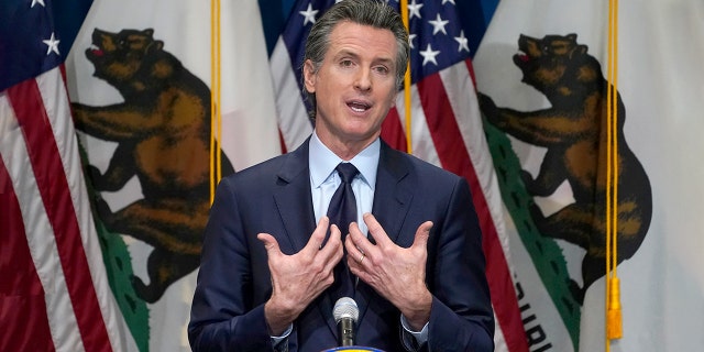 FILE: California Gov. Gavin Newsom outlines his 2021-2022 state budget proposal during a news conference in Sacramento, Calif.