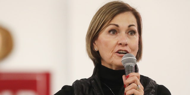 Kim Reynolds, Governor of Iowa, speaks in Davenport, Iowa, October 31, 2020 (Getty Images)