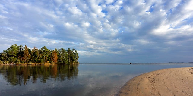 The James River as seen from College Creek Beach on the Colonial Parkway.