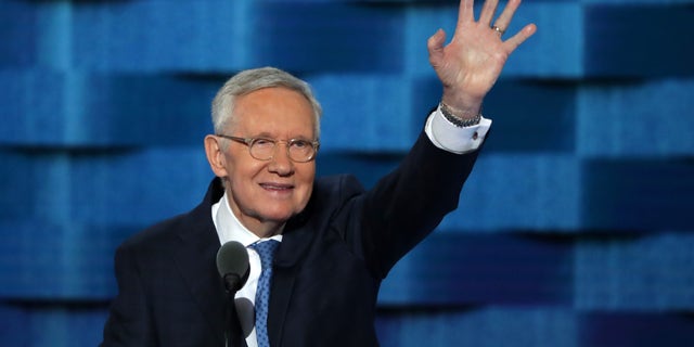 Sen. Minority Leader Sen. Harry Reid (D-NV) waves to the crowd on the third day of the 2016 Democratic National Convention in Philadelphia, Pennsylvania.