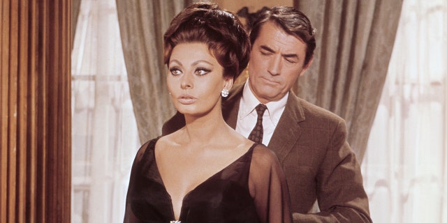 Sophia Loren and Gregory Peck on the set of 'Arabesque.'