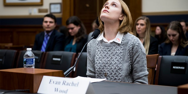 Actress Evan Rachel Wood testifies during the House Judiciary Committee hearing on Sexual Assault Survivors Rights on Feb. 27, 2018.