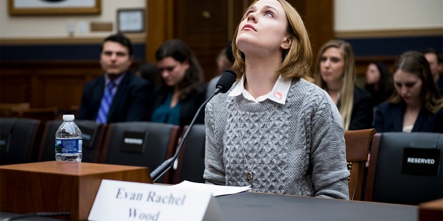 Actress Evan Rachel Wood testifies during the House Judiciary Committee hearing on Sexual Assault Survivors Rights on Feb. 27, 2018.