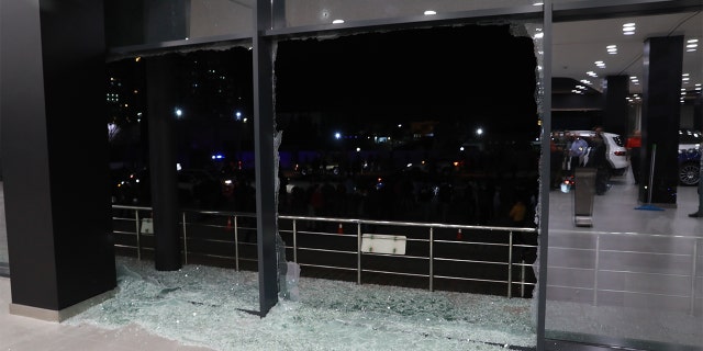 A view of the damage at the workplace on Gulan Street, where one of the fired rockets was hit on February 15, 2021 in Erbil, Iraq. (Photo by Yunus Keles/Anadolu Agency via Getty Images)