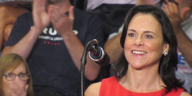 Former Ohio GOP chair Jane Timken speaks at President Trump's Make America Great Again Rally on July 25, 2017, in Youngstown, Ohio.