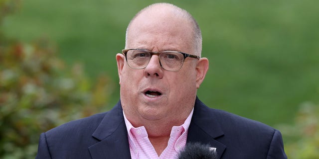 ANNAPOLIS, MARYLAND - APRIL 17: Maryland Governor Larry Hogan talks to reporters during a news briefing Photo by Chip Somodevilla/Getty Images)