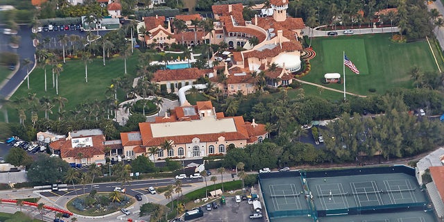 Mar-a-Lago in Palm Beach is seen from a window of the plane as President Donald Trump and first lady Melania Trump (not pictured) travel to Palm Beach International Airport, Florida, on Jan. 20, 2021.