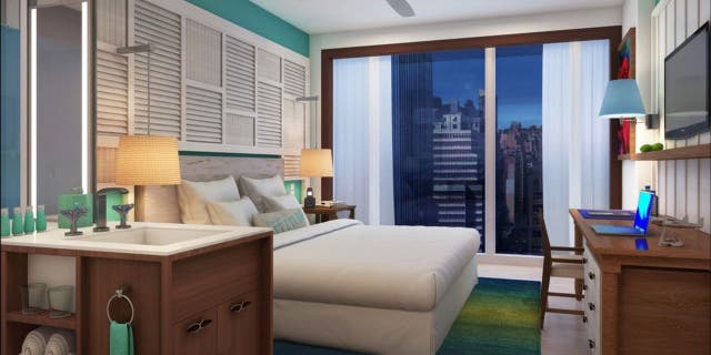 The guest rooms will feature rain showers, Keurig coffee makers, mini fridges, bathrobes and slippers.