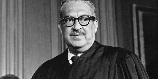 Thurgood Marshall takes his seat as the first Black member of the United States Supreme Court.