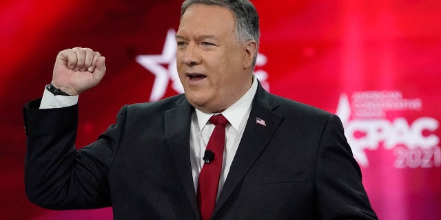 70th United States Secretary of State Mike Pompeo speaks at the Conservative Political Action Conference (CPAC) Saturday, Feb. 27, 2021, in Orlando, Fla. (AP Photo/John Raoux)