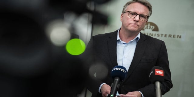 Acting Minister of Finance Morten Boedskov faces the media at the Ministry of Finance in Copenhagen, Wednesday Feb. 3, 2021.