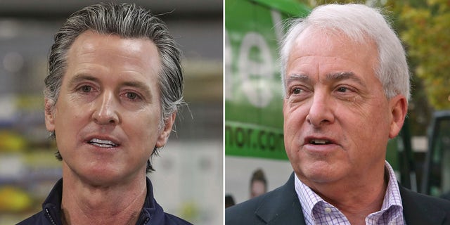 Republican businessman John Cox, right, criticized Democrat Gov. Gavin Newsom's response to the coronavirus. (Getty Images/AP)