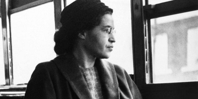Rosa Parks sitting on a bus in Montgomery, Ala., in 1956.