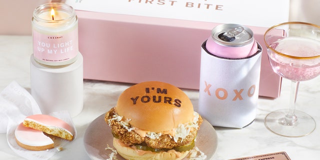 The Rose Gold meal features a Fuku fried chicken sandwich embossed with a romantic message. (<a href=