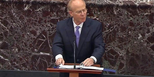 Lawyer David Schoen speaks during Trump impeachment trial on Friday, Feb. 12.